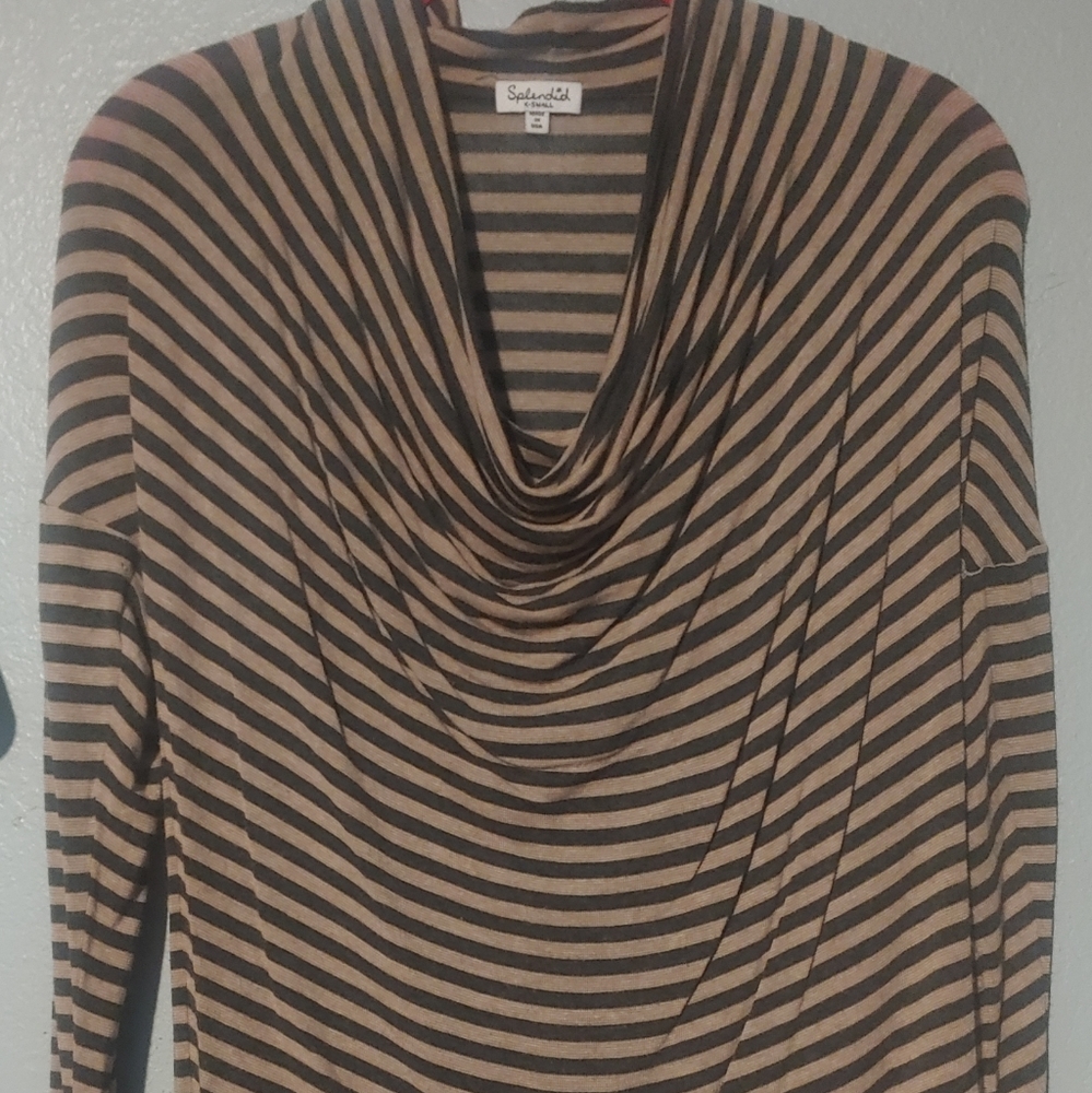 Swoop neck tan& brown striped long sleeve